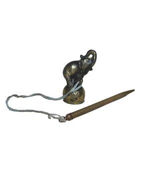 Vintage Brass Elephant Figurine with Attached Pencil Japan